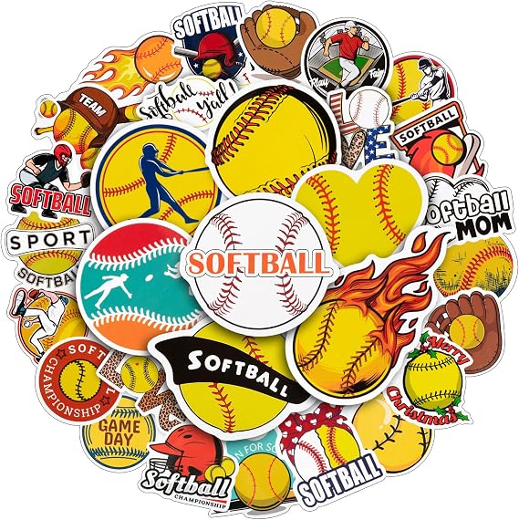 LGFMGWH 150PCS Softball Stickers, Vinyl Waterproof Softball Stickers for Water Bottles Helmets, Softball Award Decals Gifts for Girls Boys Teens Team Coach Players