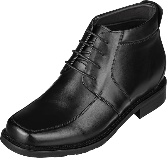 CALTO Men's Invisible Height Increasing Elevator Shoes - Black Premium Leather Lace-up Square-toe Ankle Boots - 3.2 Inches Taller - G9905 - Size 6.5 D(M) US