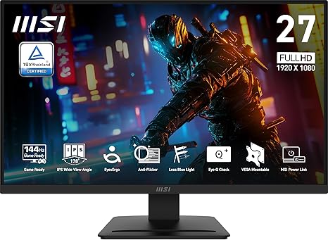msi PRO MP273L E14 27-inch IPS 1920 x 1080 (FHD) Gaming Office Monitor, 144Hz, Free-Synch, HDR Ready, HDMI, VGA Port,VESA Mountable, Tilt, 4-Side Slim Bezel,1ms, Black
