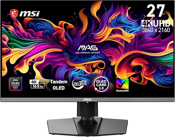 MSI 26.5" MAG 272UP QD-OLED E16, Gaming Monitör, UHD, 16:9, Flat, QD-OLED, 165Hz, 0.03ms (GtG), FreeSync Premium Pro, Pivot