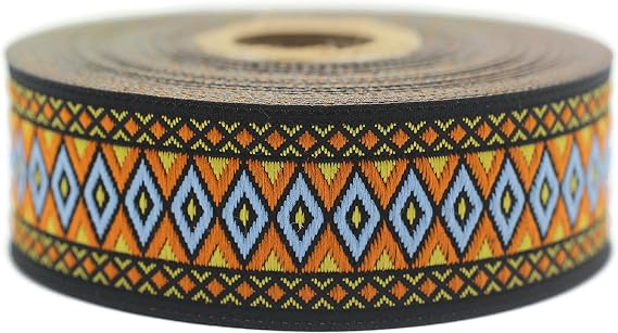 11 Yards Spool 1.1" Wide Orange and Blue Diamond Jacquard Ribbon Trim Craft Supplies Woven Border Sewing Trimming Ideas 28119