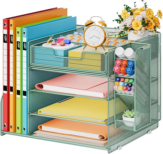 Marbrasse 4Tier Desk Organiser Tray With Divider Drawer,Hanging Pen Holder