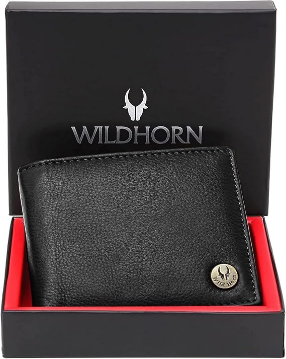 WildHorn Genuine Leather Hand-Crafted Wallet for Men's, Black Vintage, 9x2x11 cm, Classic