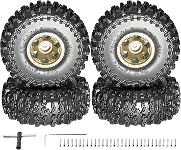 1.0 Beadlock Wheel Soft Tire Set RC Upgrade Part for Traxxas 1/18 TRX4M 1/24 RC Crawlers car Axial SCX24 FMS FCX24 Gladiator Bronco C10 JLU Deadbolt B17 Upgrade.(4Pcs/Set)