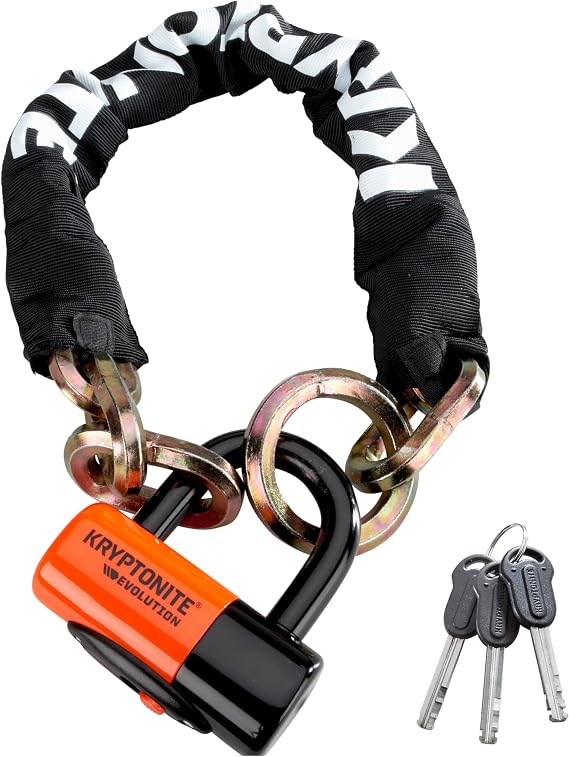 Kryptonite New York 1275 Cinch Ring Chain Lock, 2.5ft Heavy Duty Bike Lock | Heavy Duty 12mm Manganese Steel Links with Evolution Disc Lock, 3 Keys and Cinch Loop for Secure E-Bike and Scooter Parking