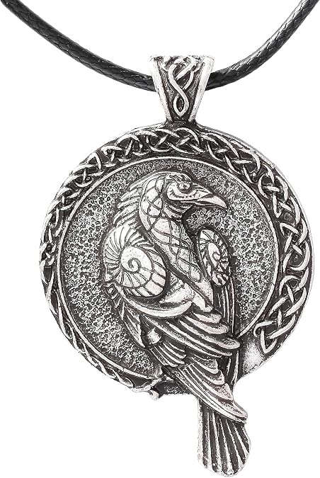 HAQUIL Raven Necklace, Viking Celtic Raven Medallion Pendant, Norse Raven Jewelry Gift for Men and Women