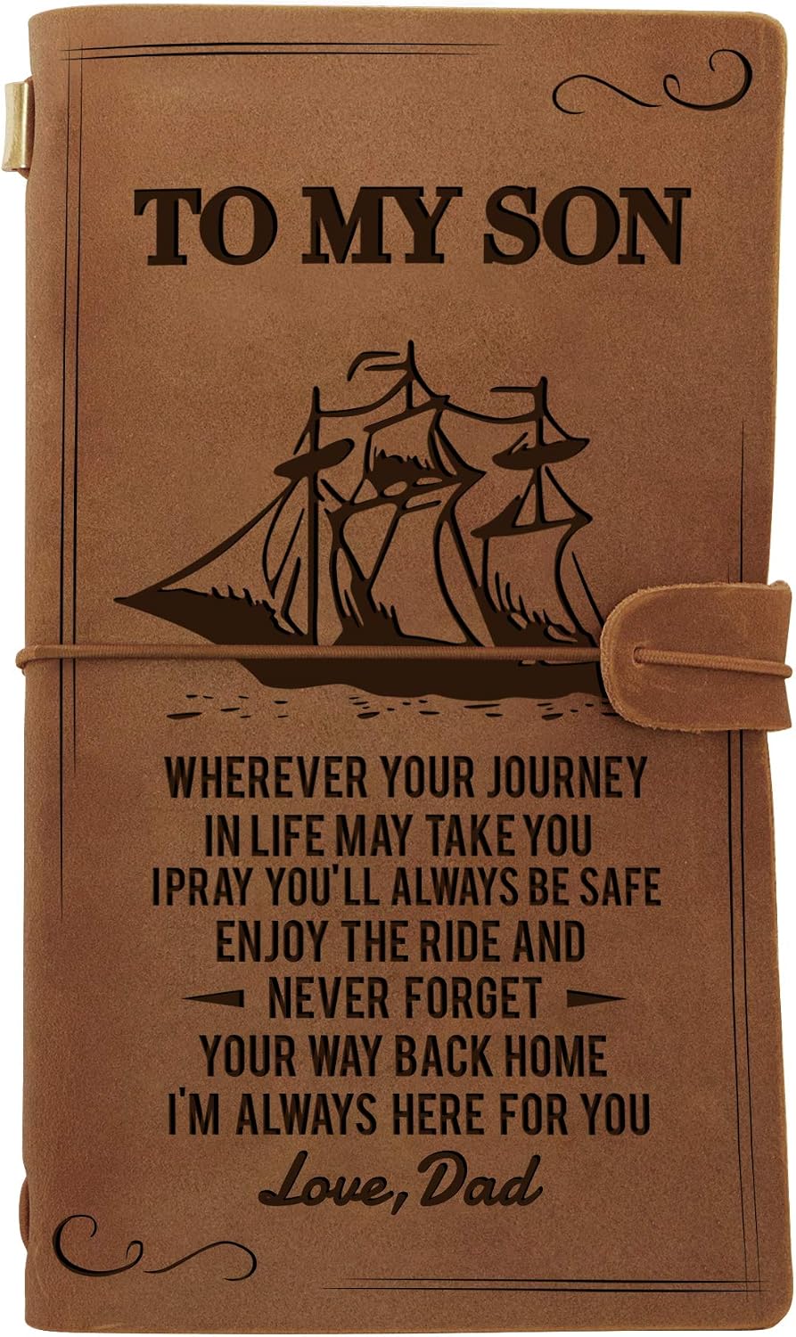 Kenon Engraved Leather Notebook To My Son From Dad - Hand-Crafted Genuine Leather Journal for Writing, Poets, Travelers, as a Diary or Life Planner - For Son Birthday Anniversary Day