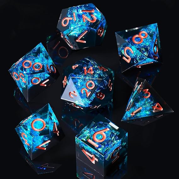 DND Dice Set, 7-Piece Polyhedral Dice in Gift Box for Dungeons & Dragons, Pathfinder & Tabletop Games, Handmade Precision Balanced RPG Dice(Blue Black)
