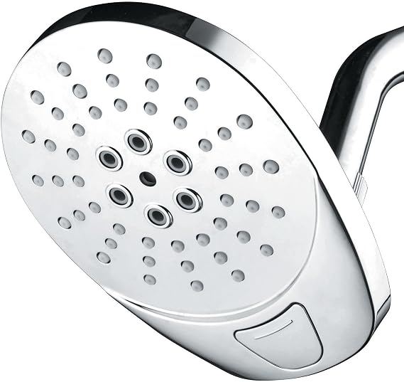 AirJet-400 High Pressure Luxury Multi-Function Shower Head w/ High-Velocity Flow Accelerator(TM) Hydro-Engine for More Power with Less Water! Latest Style, Giant 5" Face PLUS Push-button Flow Control