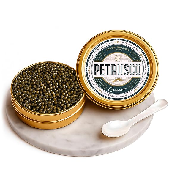 Petrusco River Beluga Hybrid Caviar Premium Black Sturgeon Roe 17.6oz | River Beluga Hybrid Caviar With Rich Buttery Flavor, Smooth Texture and Fresh Sturgeon Roe, Sustainably Sourced For Dining