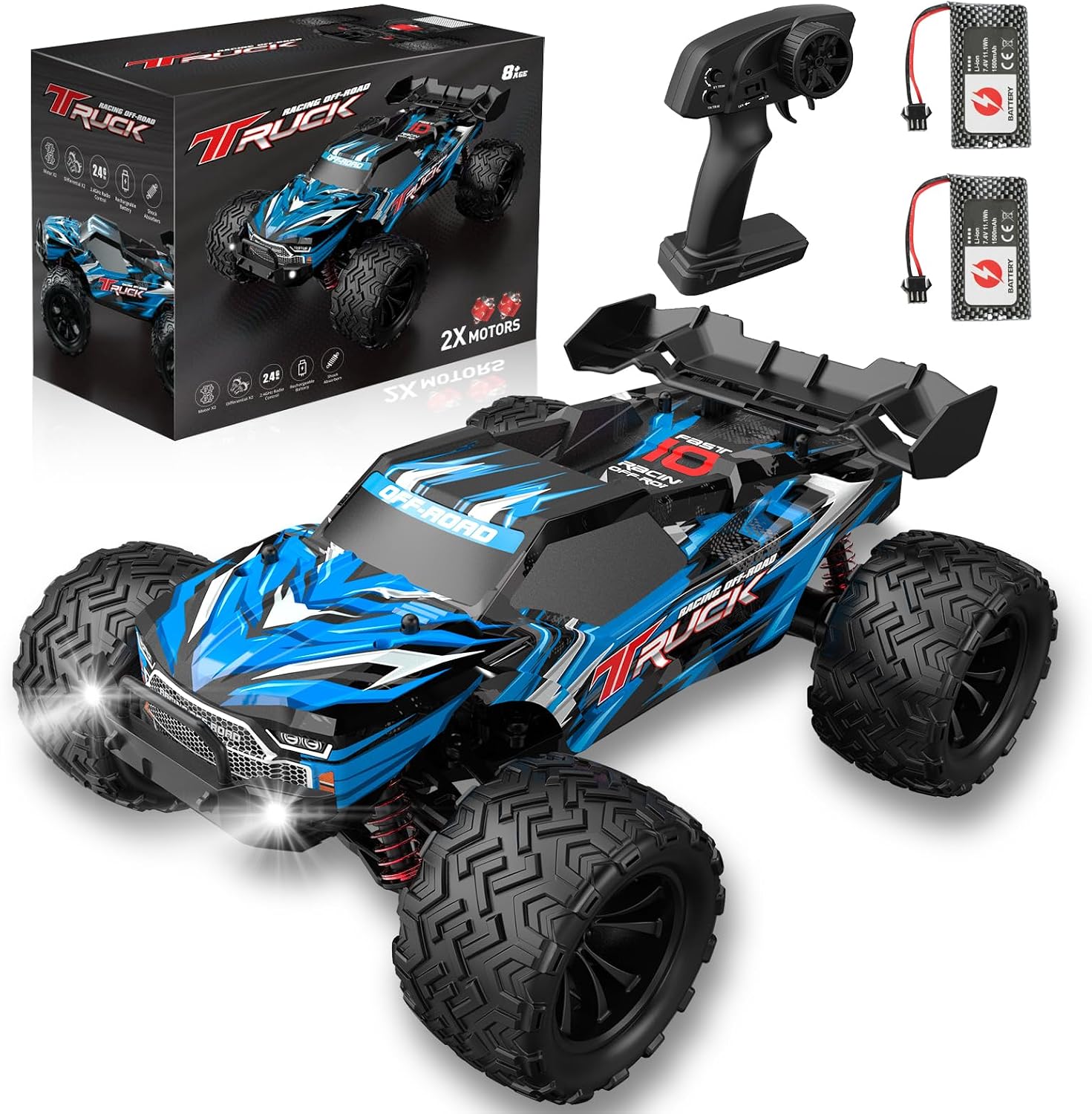 1:16 Fast RC Car, 40KMH High Speed Remote Control Truck for Adult, 4WD Remote Monster Truck Vehicle 4X4 Off-Road RC Cars with Two Batteries for Boys Adults Age 8