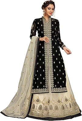 TRENDMALLS Womens Georgette Net Embroidery Salwar Suit Set Kurta Lehenga with Dupatta