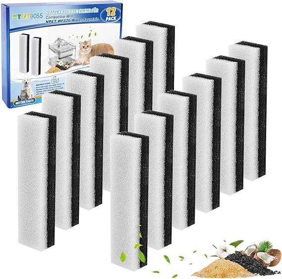 Evcil Hayvan Su Çeşmesi Filtresi, Kedi Köpek Su Çeşmesi Yedek Filtreler WF020 ile Uyumlu Tam Şeffaflık Su Çeşmesi - 12 Paket