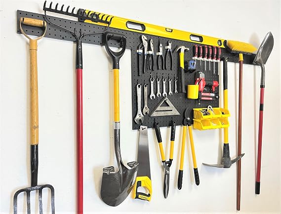 Garage Organization Pegboard Wall Organizer - Kit PK 2-2 - Pegboard Panels, Peg Board, Garden Tool Storage, Hand Tool Organizer and Storage for Crafts (96" Wide, Black/Yellow)