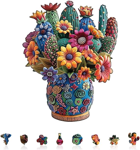 Blooming Cactus Puzzles Adults Gifts Wooden 125 Pieces 11.4 * 9.1in