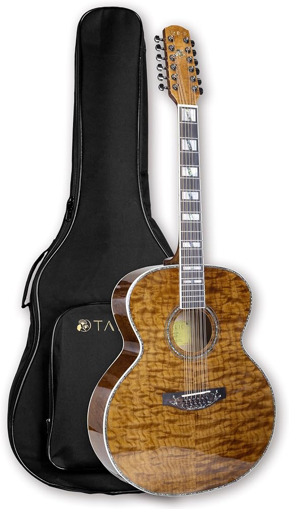 TARIO 12 Strings Acoustic Jumbo Body Guitar Quilted Maple body Maple Neck Natural