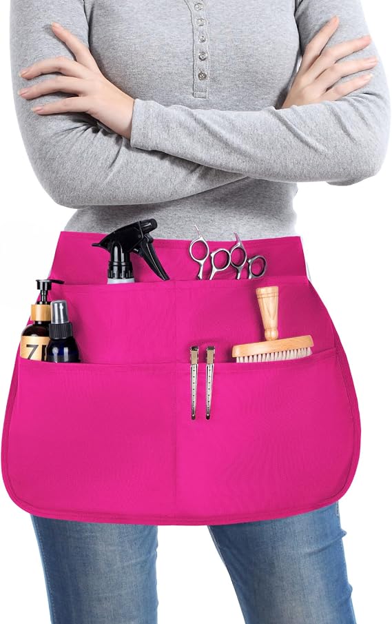 Waterproof Hair Stylist Apron with 5 Pockets - Bleach-proof Half Waist Apron for Salons, Cosmetology, Groomers
