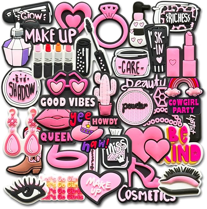 35 50Pcs Pink Random Shoe Decoration Charms for Croc Clog, Cute Lovely Fashion Charms Accessories for Women