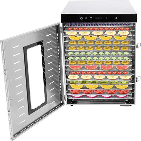 16 Trays Food Dehydrator Machine, Stainless Steel Commercial Dehydrated Dryer w/Adjustable Temperature&Timer(86F-194F), 1350W Home Electric Fruit Vegetable Meat Dryer