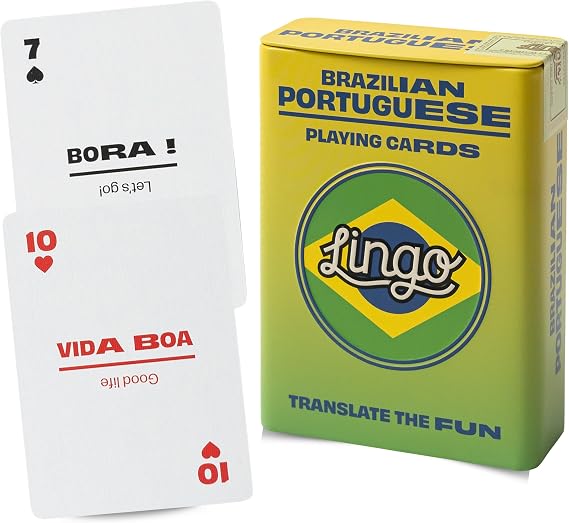 Playing Cards in Tin Box | Sturdy Travel Case | Language Learning Game Set with Useful Phrases | Fun Visual Flashcard Deck to Increase Vocabulary and Pronunciation Skills (Brazilian)