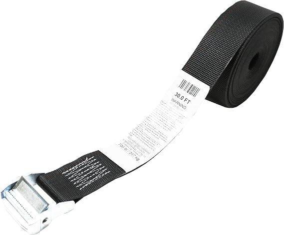 CustomTieDowns, 2 Inch x 30 Foot Cinch Strap Endless Loop Tie Down (No Hooks), Zinc Diecast Rust Proof Cam Buckle, Polyester Tie-Down Webbing. (Black)