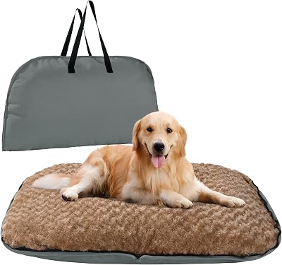 MABOZOO Foldable Travel Dog Bed, Outdoor Camping Dog Bag Bed Pet Pad with Carry Handles, Waterproof Pet Mattress Mat for Small, Medium, and Large Dogs Cats Gray, 44x32x5 in