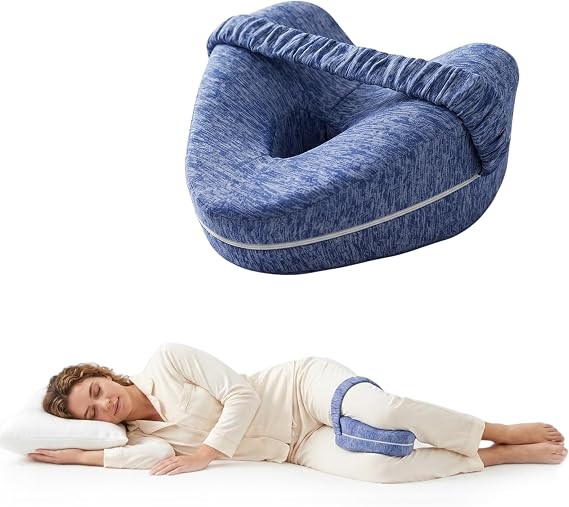 Knee Pillow for Sleeping on Side, Leg Pillow & Knee Support Strap Pillow for Side Sleeper, Sciatica, Lower Back & Knee Support, Ergonomic Leg Cushion with Washable Cover (Blue,25x22x14cm)