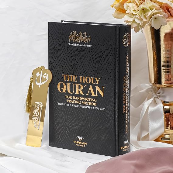 FURKAN Arabic Trace Quran, Hafs Riwaya, Naskh Style, Large Size(6.7x9.5), Tracing Quran English, Al Quran Al Karim, Shadowed Quran, Islamic Gift, Gift for Men & Women, Hardcover Quran - Black