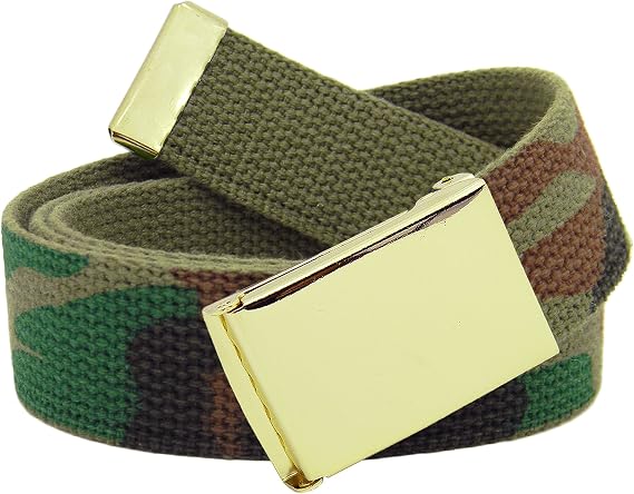 Build A Belt Men's 1.25" Wide Gold Flip Top Belt Buckle with Canvas Web Belt
