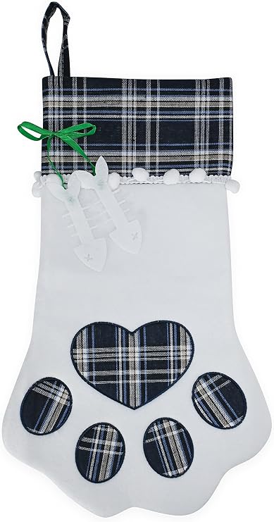 Ornativity Christmas Pet Paw Stocking - Cute Pet Hanging Stockings Xmas Holiday Tree Decorations with Large Plaid Paw for Dog Pup Cat Doggy Kitten Pets- Pack of 1