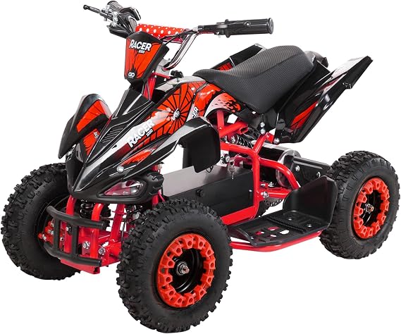 Actionbikes Motors Kinder Quad Elektro ATV Racer 𝟑𝟔 Volt 𝟭𝟬𝟬𝟬 Watt Motor bis 𝟐𝟒 km/h - Kinderquad - Pocket Quad - Safety Touch Fußschalter - Für Kinder ab 8 Jahren (1000 Watt Schwarz/Rot)