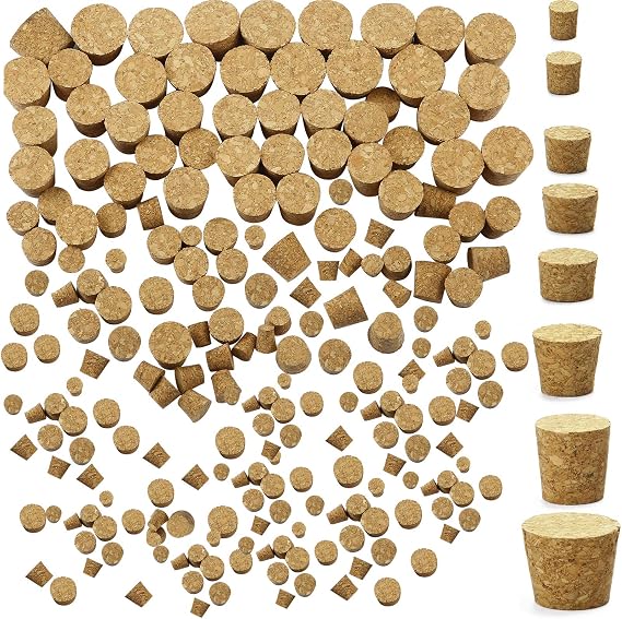 Jetec 120 Pcs Tapered Cork Stoppers, Assorted 8 Sizes for Bottles, Wood | Variety Pack Corks, Wine Beer Glass Bottle Liquor Container, Soft Cork, DIY Craft Replacement, Fits Different Size Openings