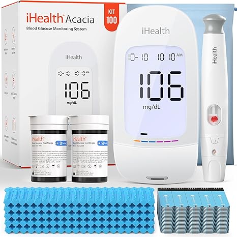 iHealth Acacia AG-607 Blood Glucose Monitor Kit, 100 Strips & Lancets