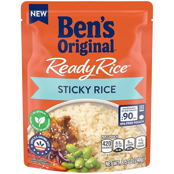 BEN'S ORIGINAL Ready Rice Sticky Rice, Easy Dinner Side, 8.5 oz Pouch