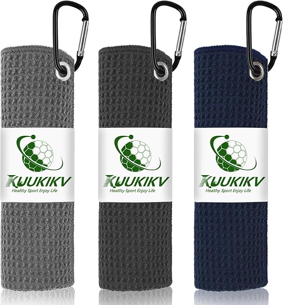 3 Pack 16" X 16" Golf Towels for Golf Bags,3 Stain-Resistant Colors | Premium Waffle-Pattern Golf Towel with Carabiner Clip, Super Absorbent Microfiber Towel, Golf Accessories for Men & Women,
