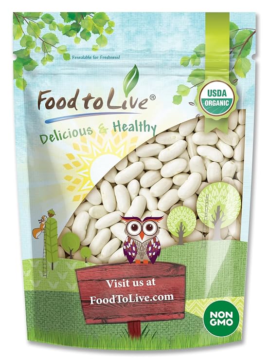 Food to Live Organic Cannellini Beans, 1 Pound Non-GMO, Dried White Kidney Beans, Sproutable, Vegan, Kosher, Bulk. Pre-Soak Needed. Rich in Fiber,