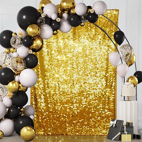 PartyDelight Sequin Wall Backdrop Gold Shiny Panels Shimmer Photography Props 4Ftx7Ft for Birthday Wedding Party Decoration