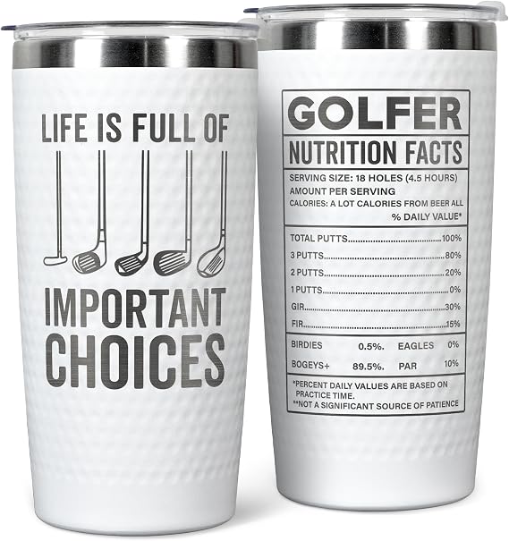 HUNIGIFT Golf Gifts for Men, Grandpa, Uncle, Golfer, Boss, Dad, Husband, Him - Fathers Day Golf Gifts - Birthday, Christmas, Fathers Day Gift for Golfers - 20 Oz Life Full Of Important Choices Tumbler