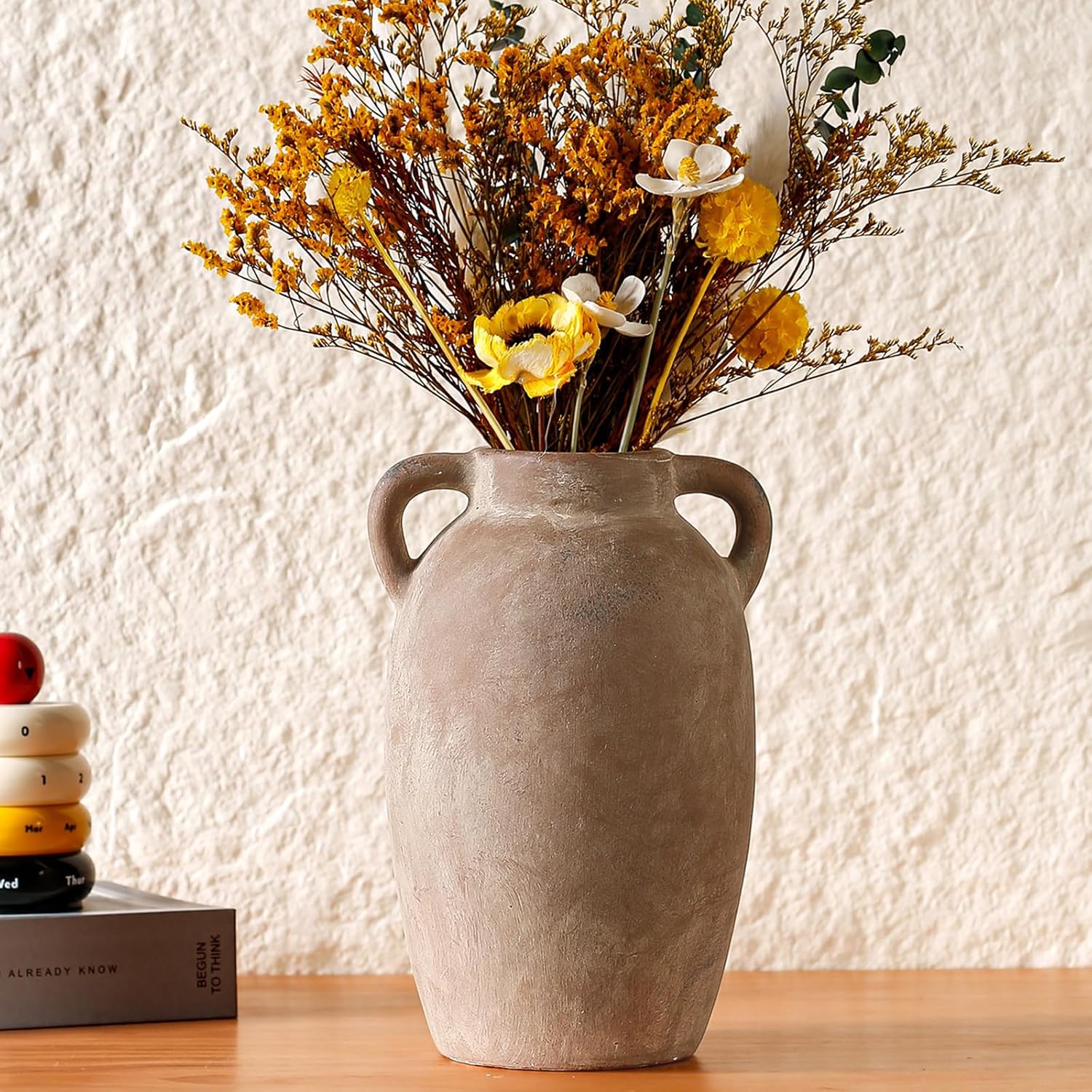 Brown Ceramic Vase-Boho Decorative Vase,Terracotta Tall Vases Decorative Pottery are Suitable for Decorating Living Rooms,Kitchens,and Bedrooms.