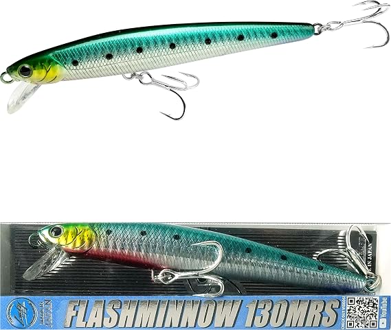 LUCKY CRAFT FlashMinnow 130MRS Saltwater Fishing Lures, Jerkbait for Halibut and Bass Fish, Slow Sinking 2-4ft, Surf Fishing Gear and Tackle Box Accessories