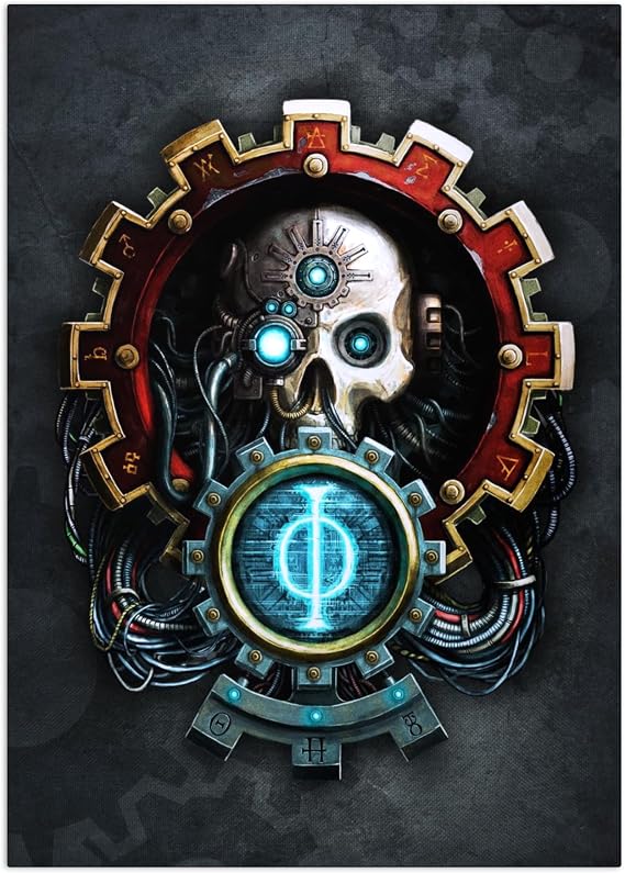 Displate Metal Poster Warhammer Cult Mechanicus Wall Art M | Wall-safe magnetic mounting, no drilling or tools. Easy to mount, artwork, wall decor home living room, bedrooms, offices.