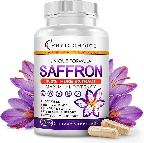 Saffron Supplements - 100% Pure Saffron Extract Capsules - Boost Energy & Mood, Support Eye & Heart Health, Focus, Vision - Pure Saffron Extract 88.5 mg - Made in USA for Women & Men - 90 Capsules