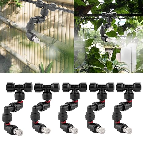 CozyCabin 360 Adjustable Mist Cooling System Nozzles Water Sprayers Connectors, Stainless Steel Misting Nozzles for Pets Reptiles Ecological Garden Patio Greenhouse, 5 Packs