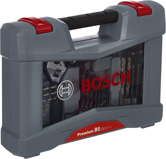 Bosch Professional 91 piece tip and drill bit premium X-Line set (concrete drill bit, tile drill, universal holder, depth stopper, wrench, in sturdy bag, accessory drill)