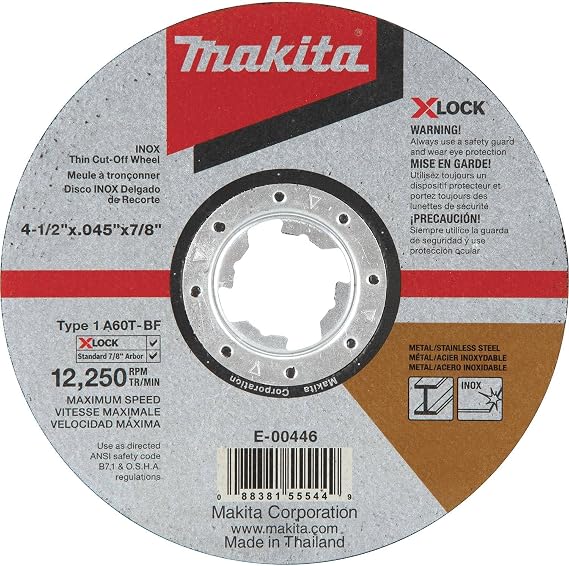 Makita E-00446 X-Lock 4-1/2" x .045" x 7/8" Type 1 General Purpose 60 Grit Thin CutOff Wheel for Metal and Stainless Steel Cutting
