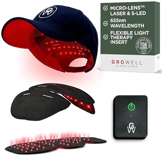 GroWell Red Light Therapy Hair Growth Cap FDA Cleared Laser Treatment for Hair Regrowth and Reduced Shedding LED & Laser Red Light Therapy Clinically Proven in Double-Blind Studies - Blue