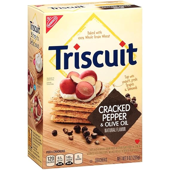 Triscuit Cracked Pepper & Olive Oil Crackers, Non-GMO, 9 Ounce (Pack of 12)