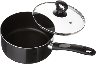 Mirro A7972484 Get A Grip Aluminum Nonstick 3-Quart Saucepan with Glass Lid Cover Cookware, Black
