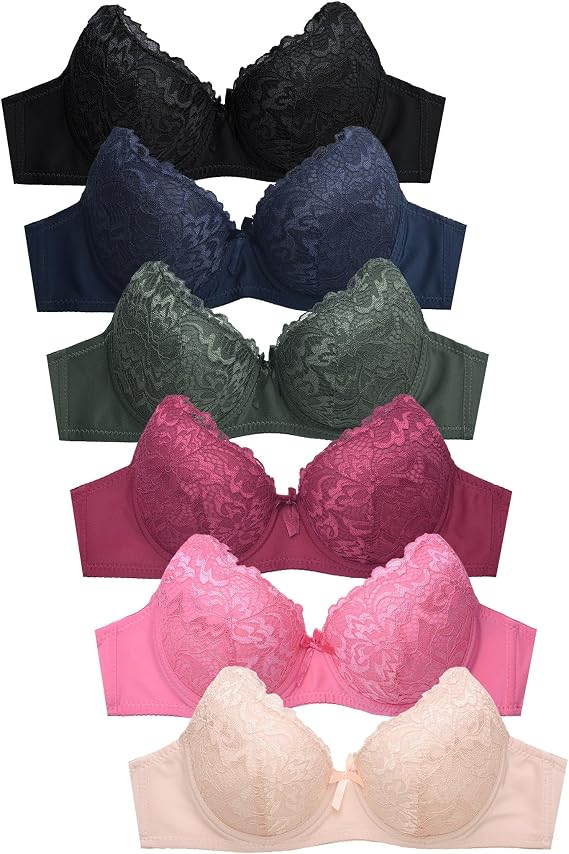 Women's Basic Lace Bras Petite to Plus Size, Pack of 6