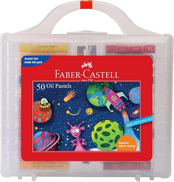 Faber-castell Oil Pastels Set of 50 Easy to Pack and Carry Colour Tool Box (Plastic Box Packing)